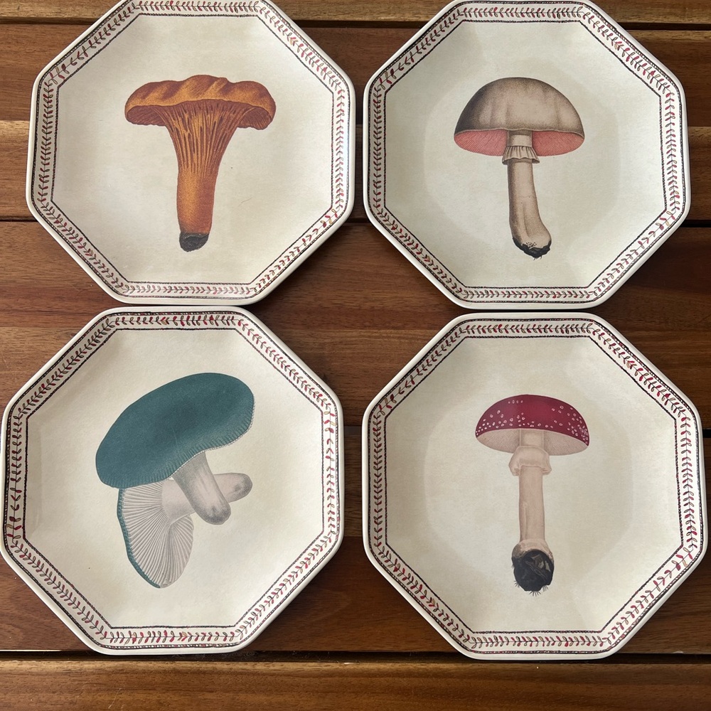 John Derian Set of Four Mushroom Design Appetizer/Bread Plates